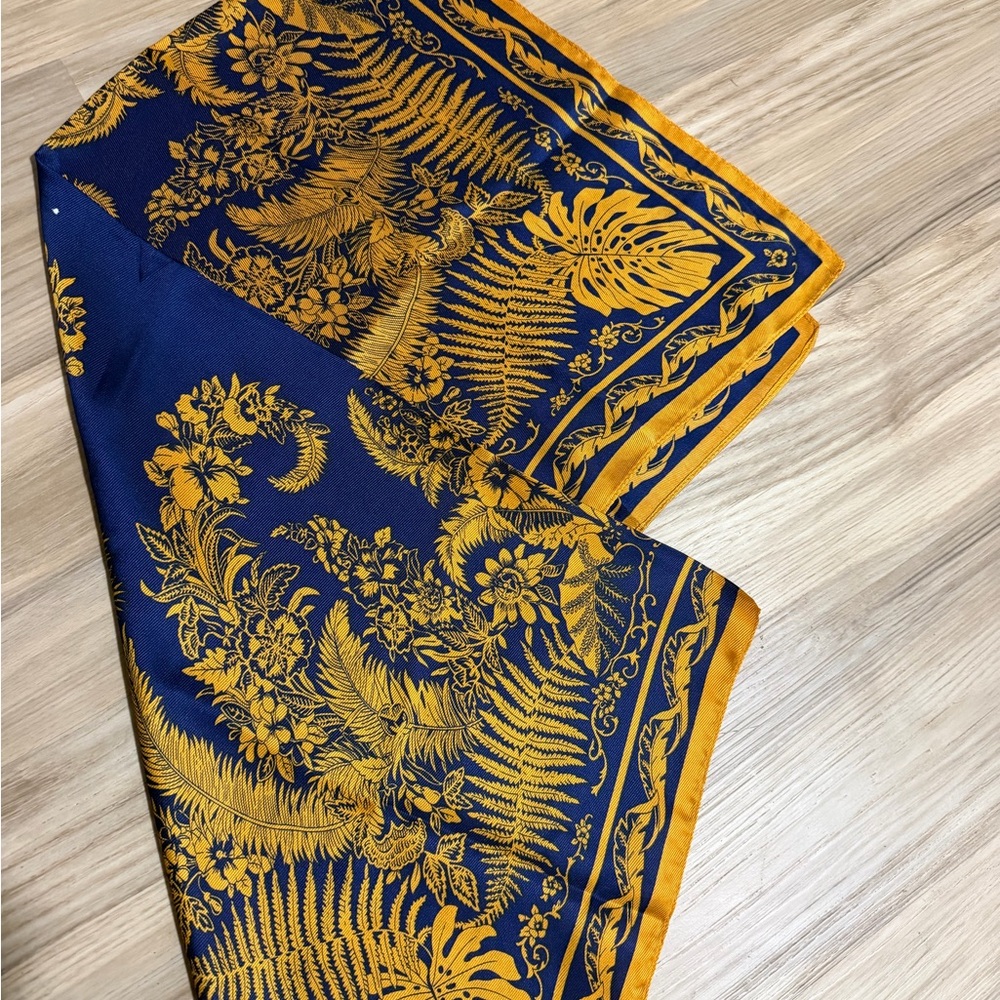Men's Navy and Gold Floral Pocket Square Scarf